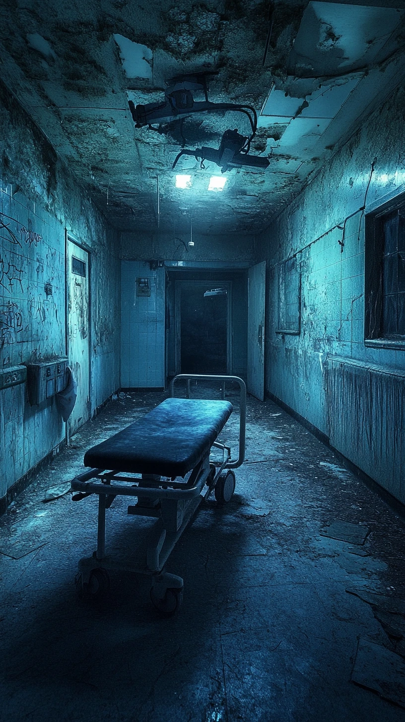 Fantasma em um corredor decadente de sanatório abandonado