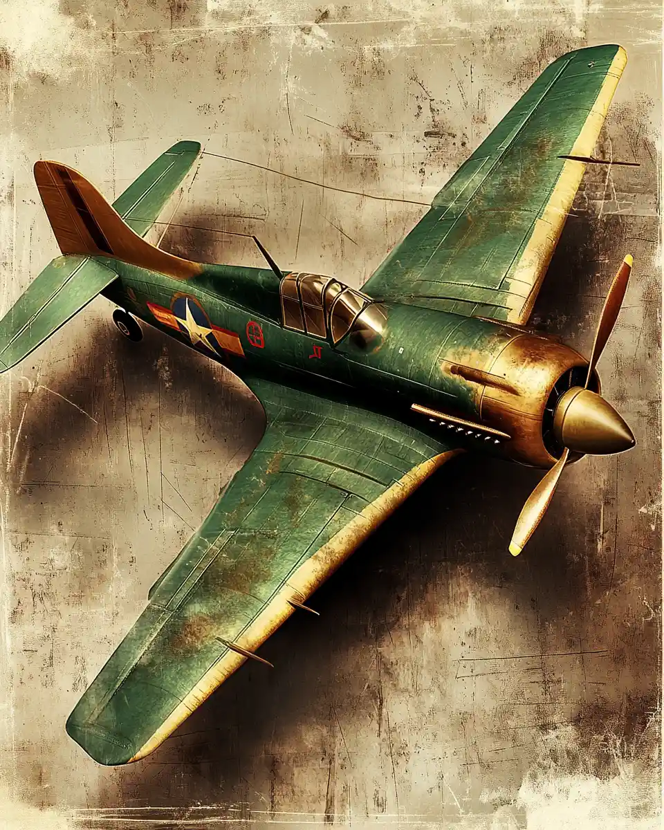 Vintage green racing airplane on textured monochrome background