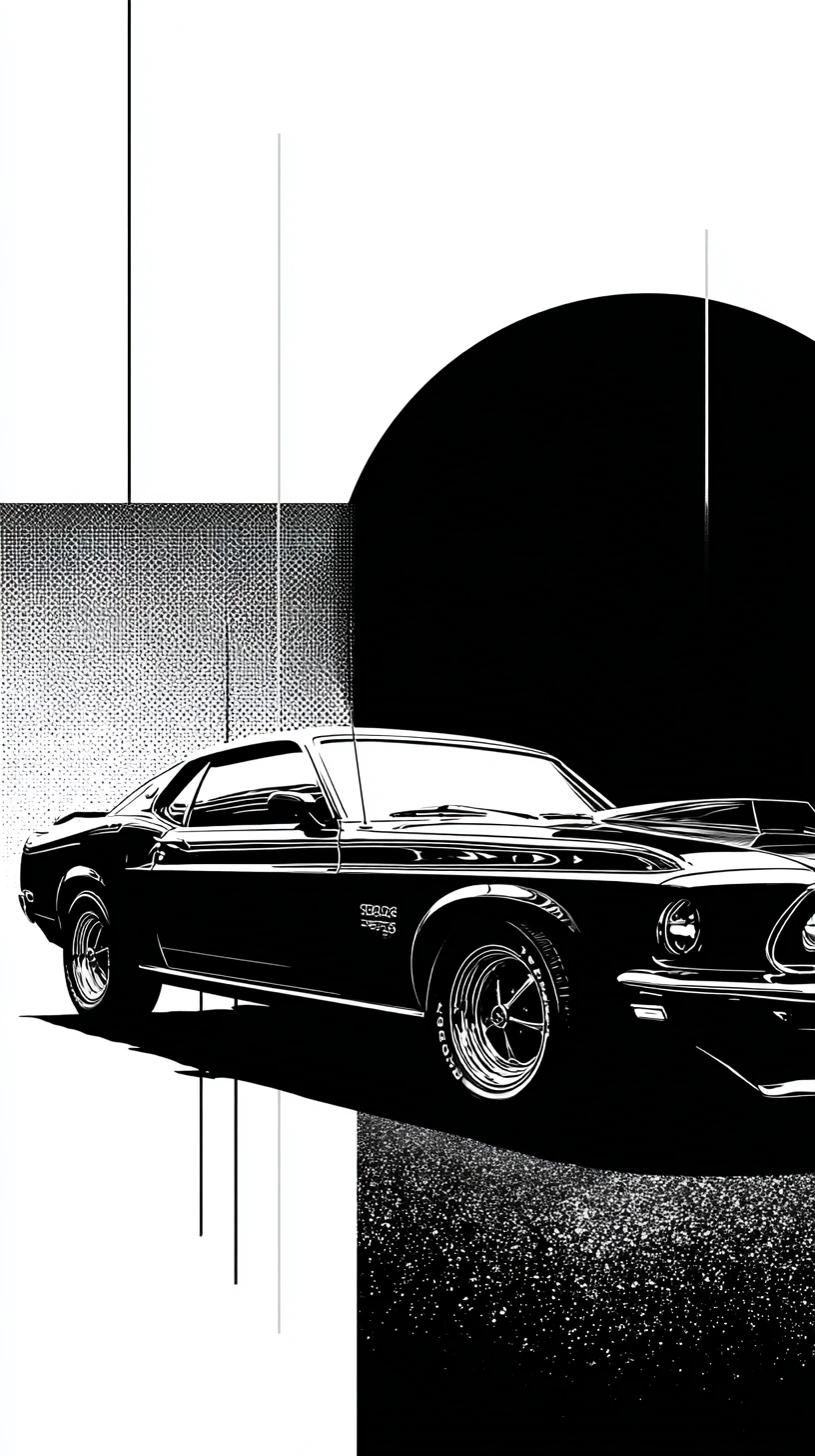 Carro antigo Mustang preto futurista flutuando na paisagem urbana
