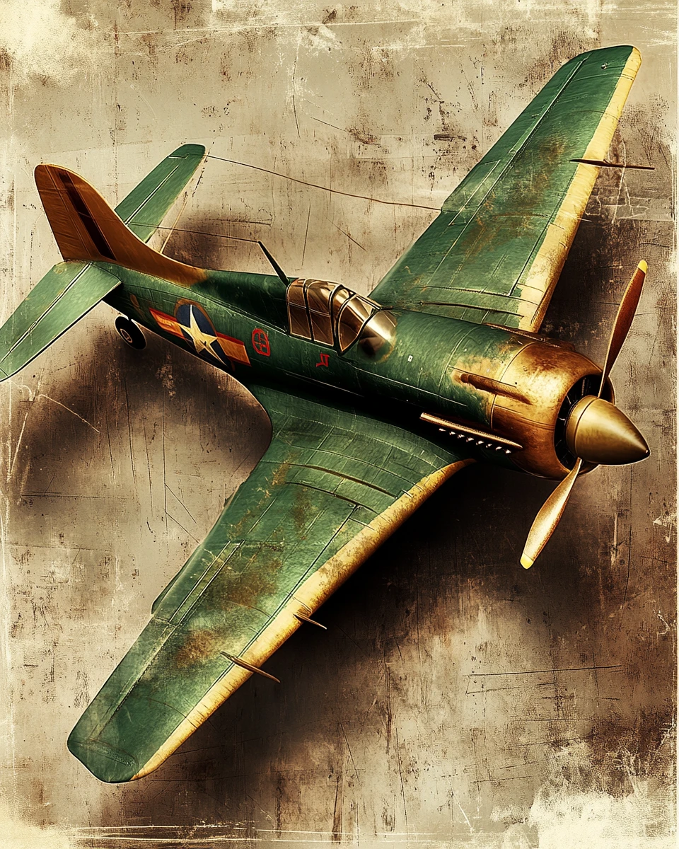 Vintage green racing airplane on textured monochrome background