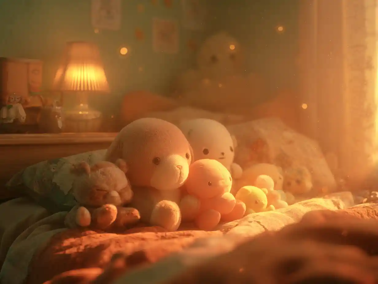 Chambre d’enfance cosy au chaleureux halo de lampe onirique