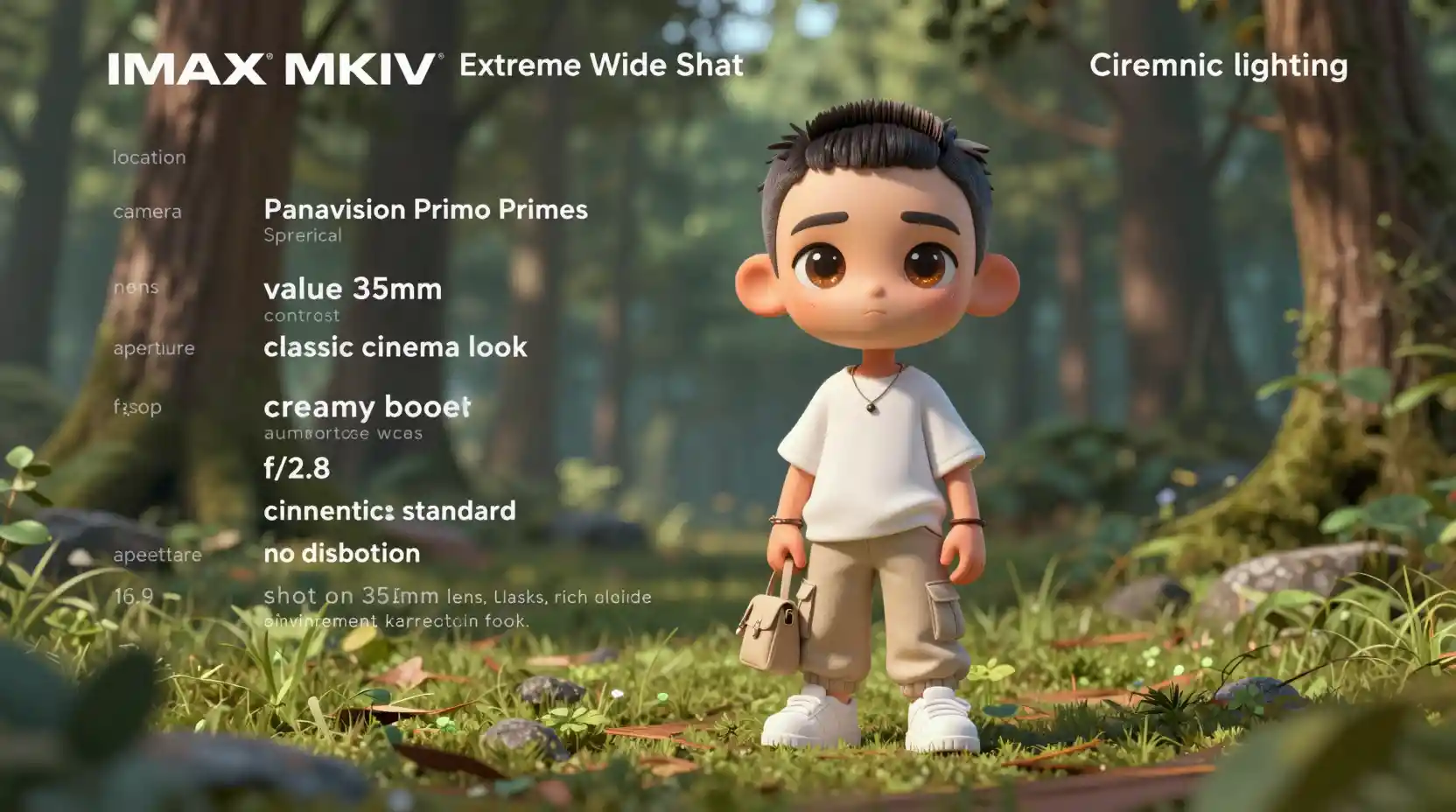 Adorable chico chibi 3D de pie en un claro del bosque