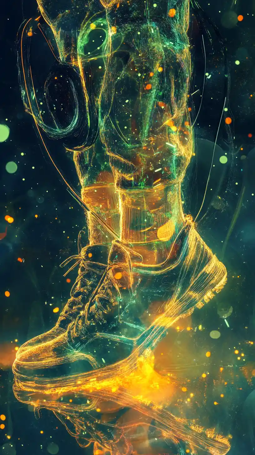 Cyberpunk cat with headphones on glowing city rooftop