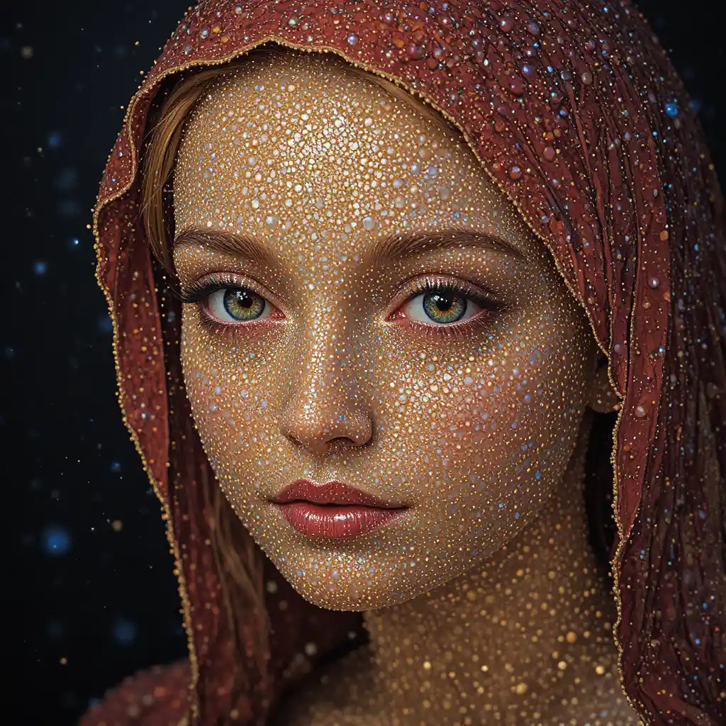 Pointillist painting inspired by Jan van Eyck luminosity