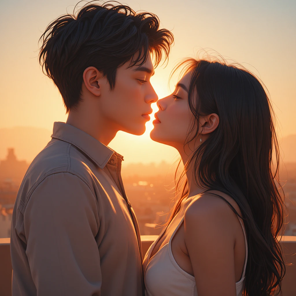 노을 진 옥상에서 거의 키스할 듯 가까워진 라틴계 십대들
