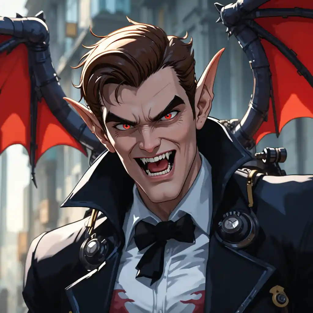 Vampiro maschile con ali a jetpack in stile fumetto animato