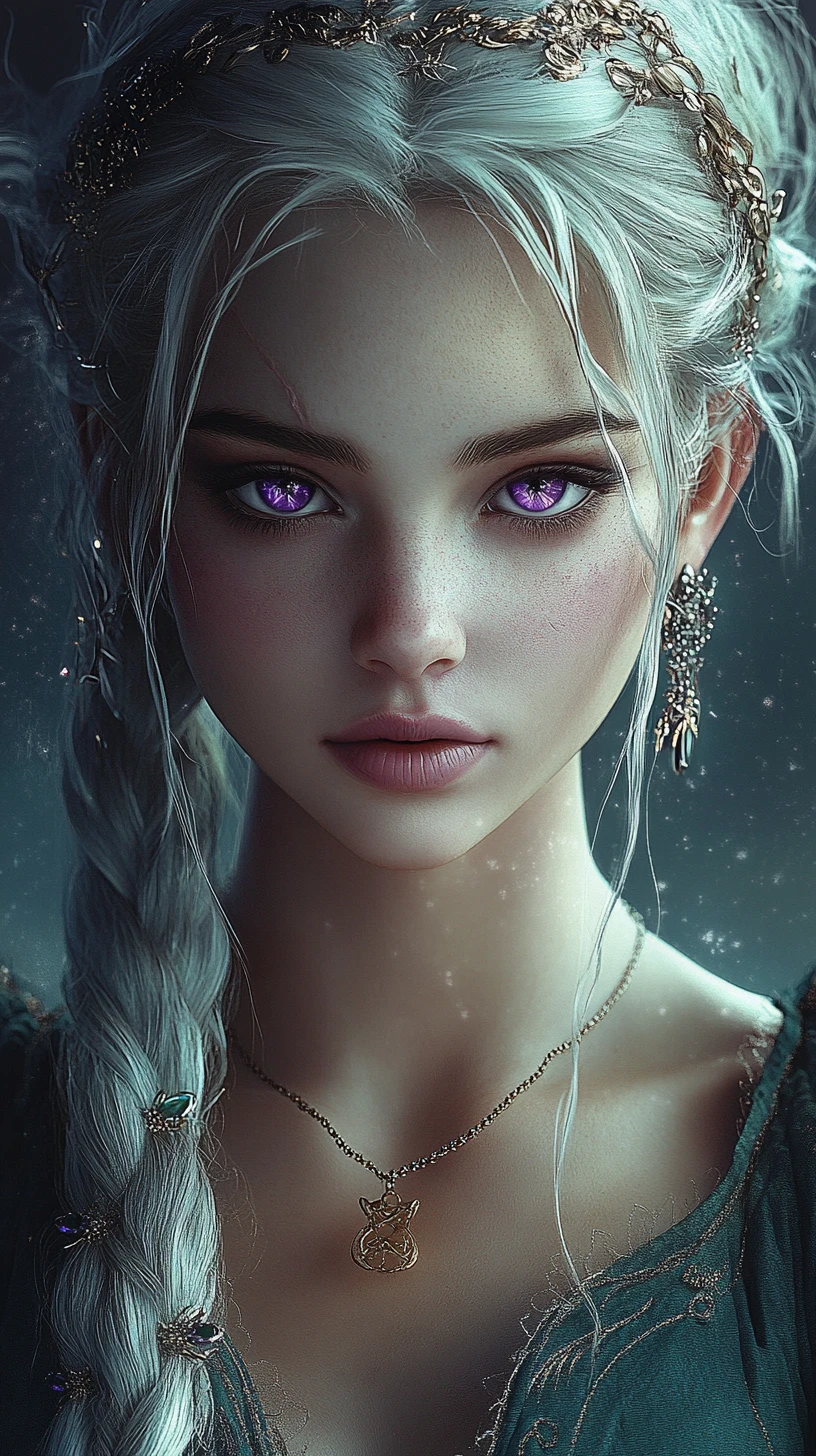 Alien princess with purple eyes on a lunar landscape