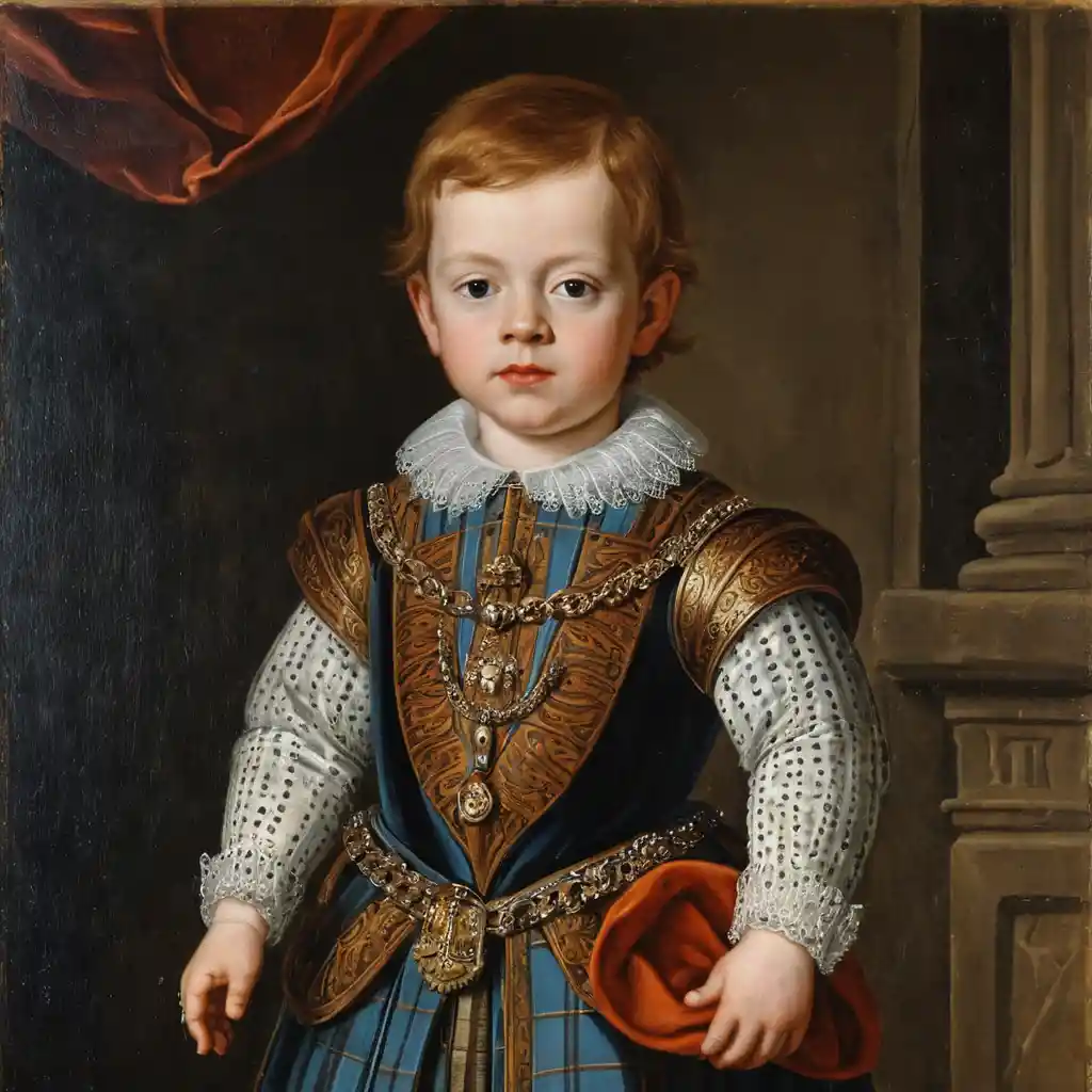 Young Scottish toddler portrayed in renaissance royal style