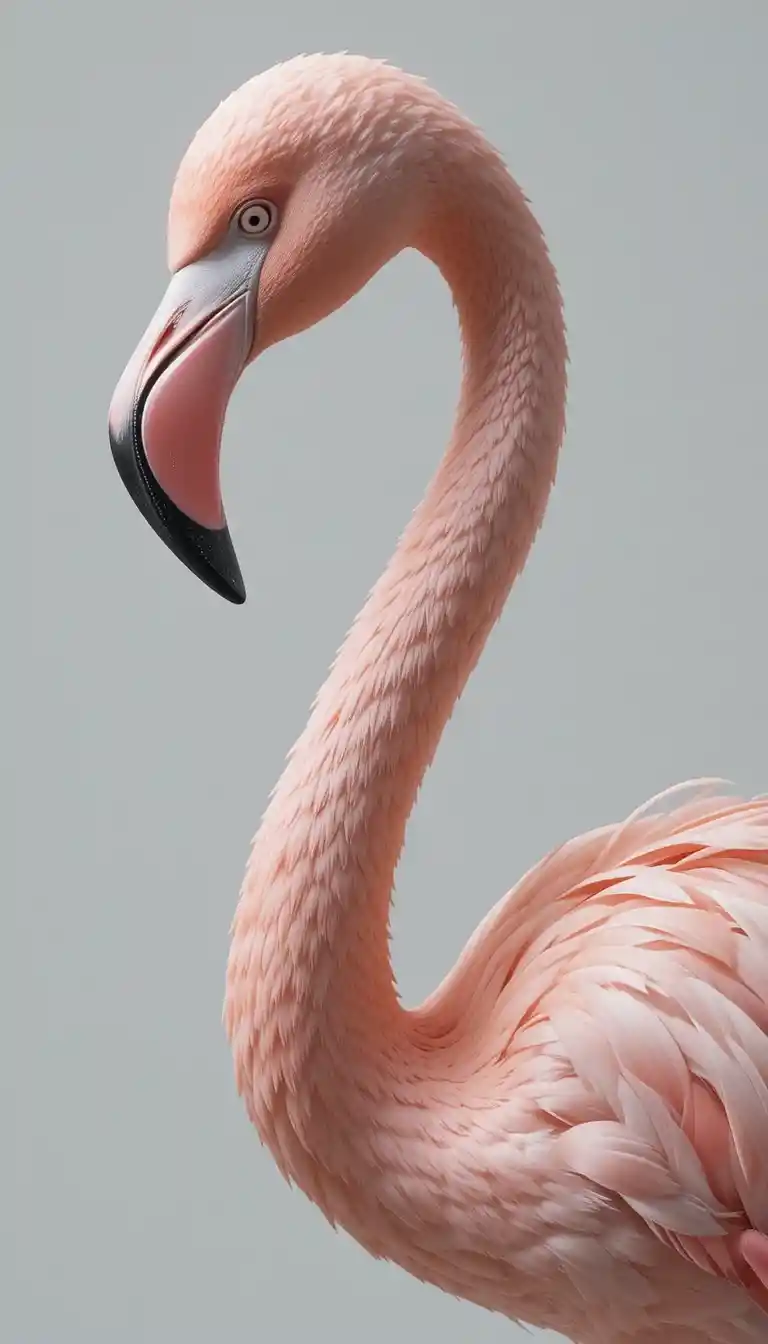 Close de um flamingo rosa suave em fundo branco