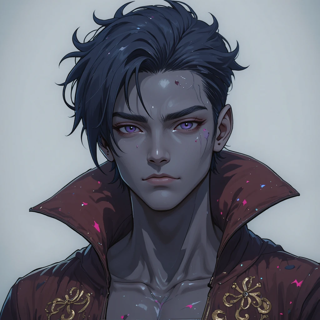 Dark skinned fantasy god with violet eyes portrait
