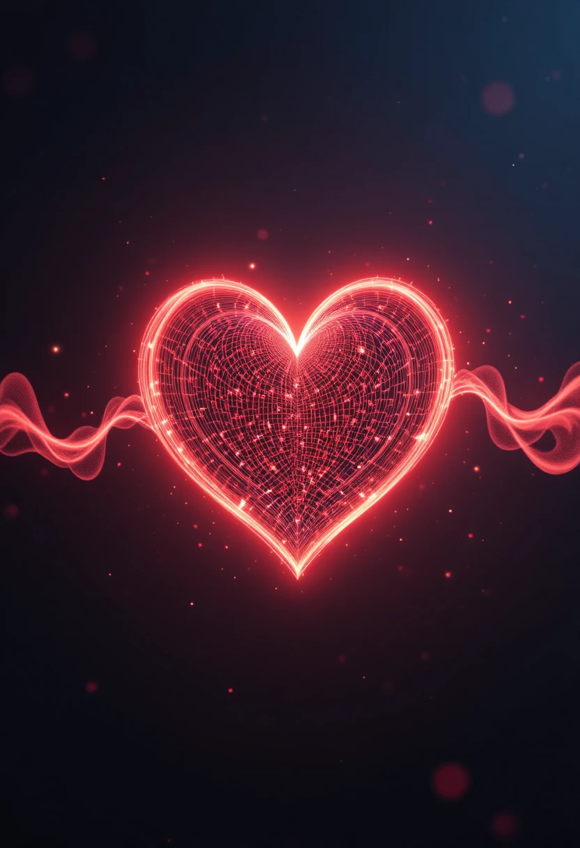 Onda de corazón brillante y abstracta que conecta dos puntos en el espacio