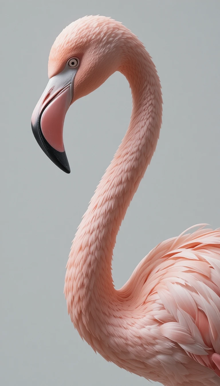 Close de um flamingo rosa suave em fundo branco