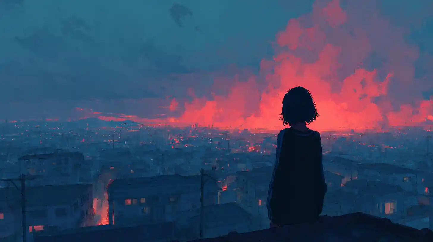 Ceifador retratado em ilustração dramática de estilo anime