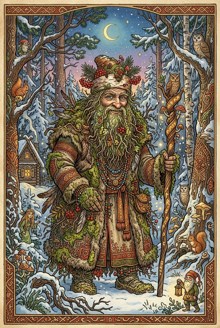 Misterioso uomo delle fiabe slave in uno stile fantasy ornato