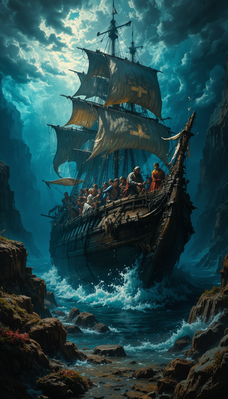 Épave de navire pirate dans un dramatique abîme sous-marin