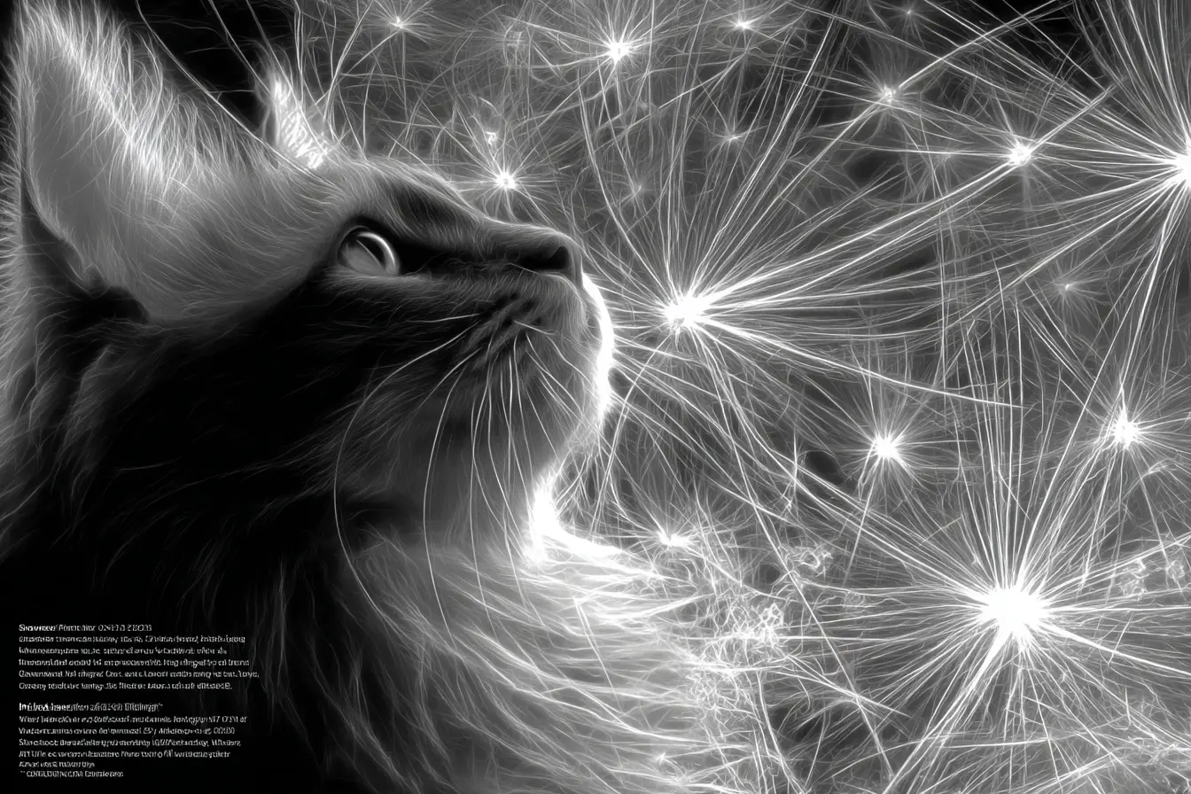Silhouette de Chat Éthérée Formée de Filaments Lumineux