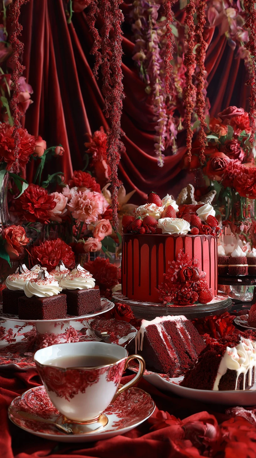 Bolo Shortcake de Morango Decadente em Uma Mesa de Sobremesas Opulenta