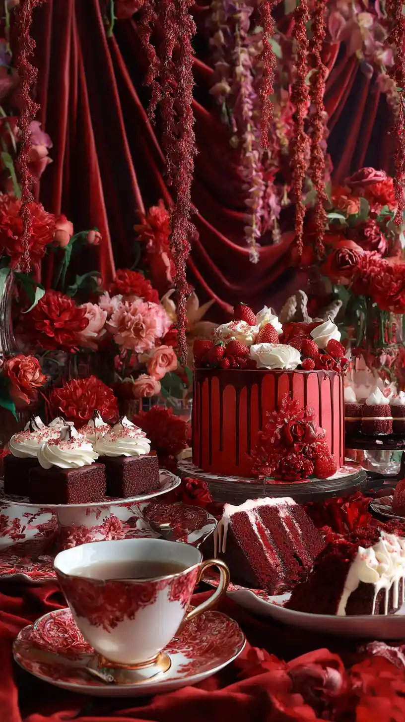 Bolo Shortcake de Morango Decadente em Uma Mesa de Sobremesas Opulenta
