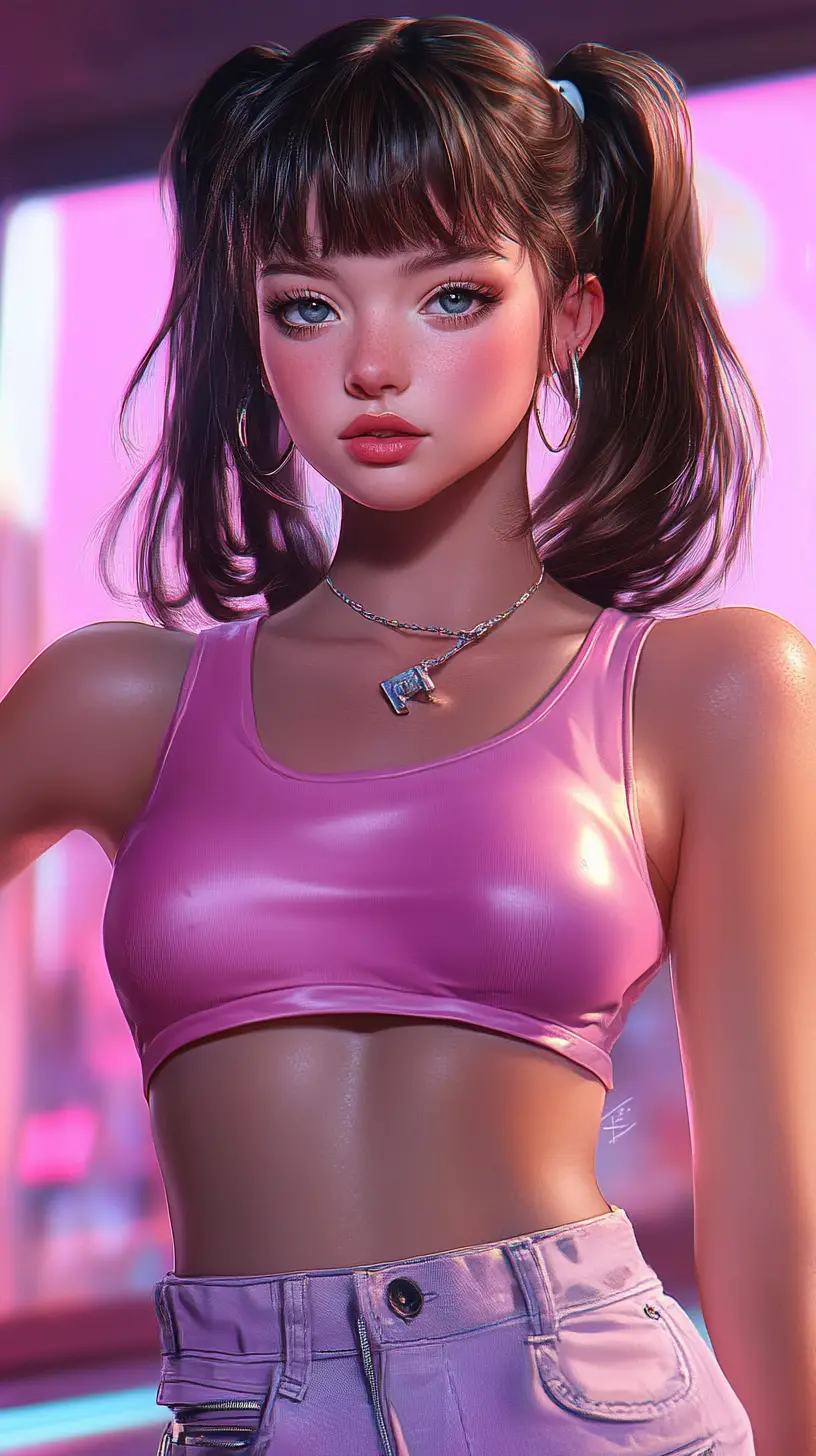 害羞甜美表情的動漫女學生肖像