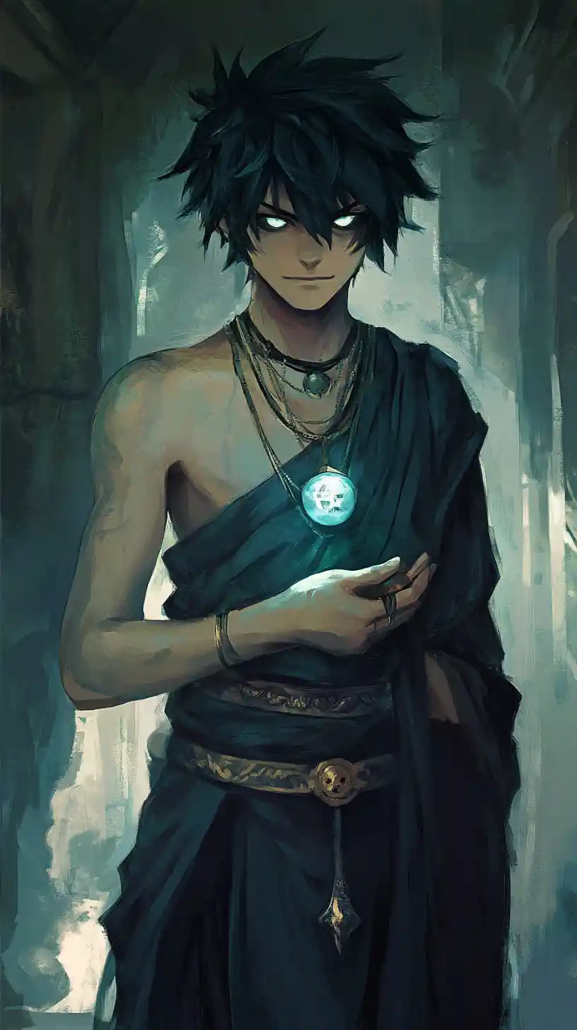 Young divine mage with confident and enigmatic presence