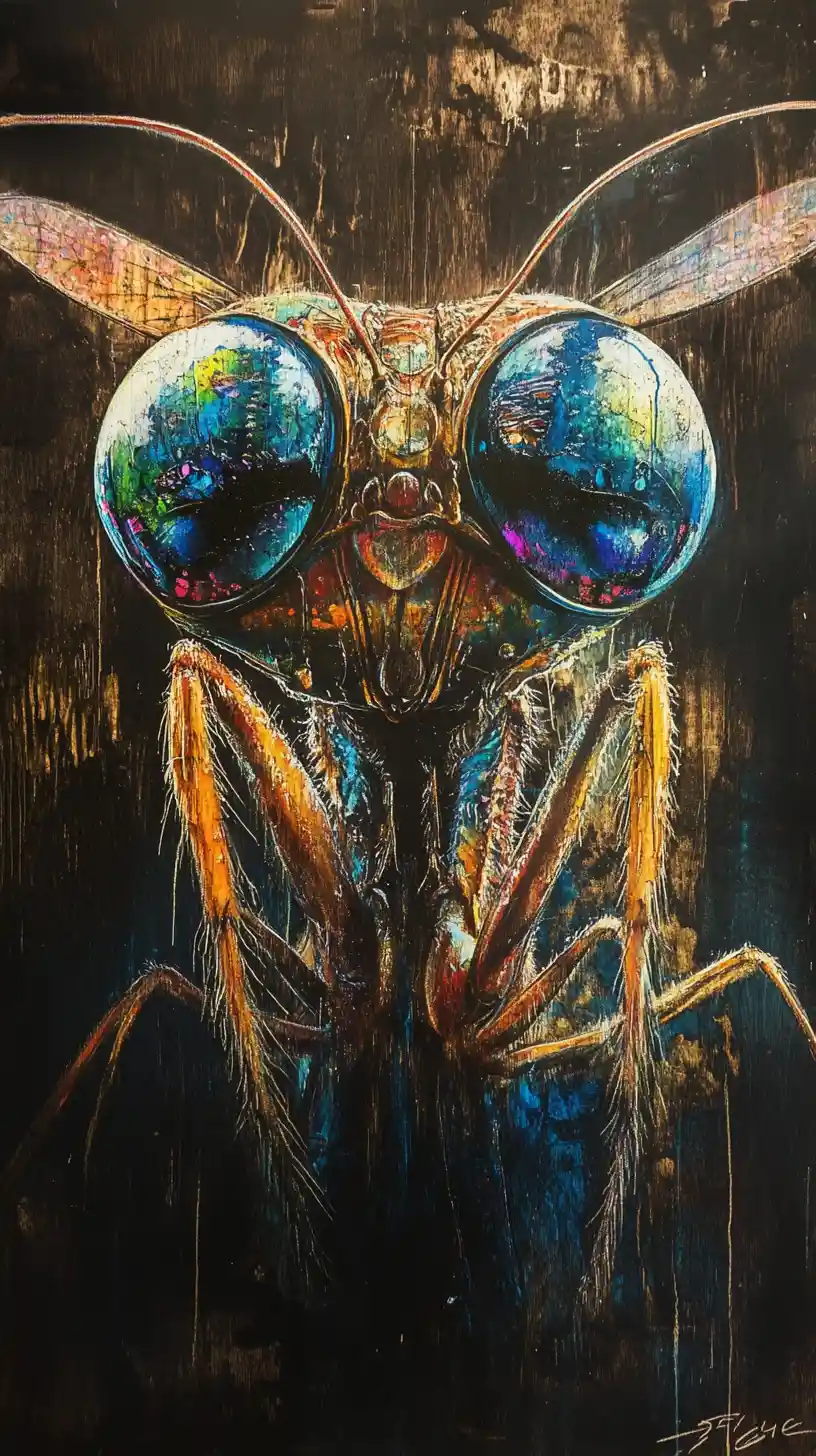 Gros plan surréaliste d’un insecte aux grands yeux réfléchissants
