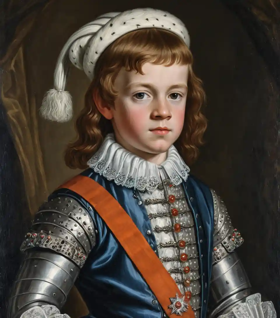 Jeune roi écossais dans un portrait Renaissance orné