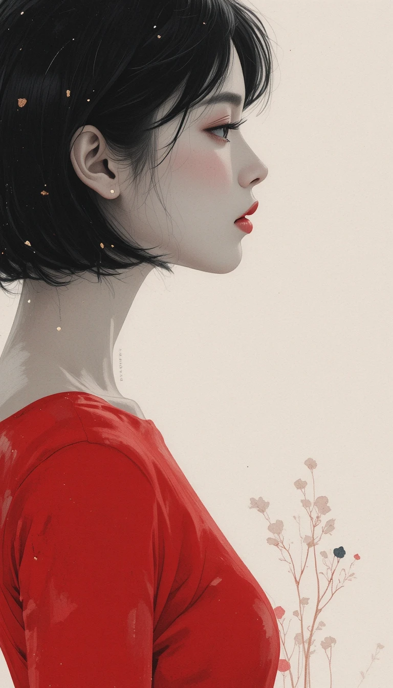 Elegant profile illustration of a woman in red