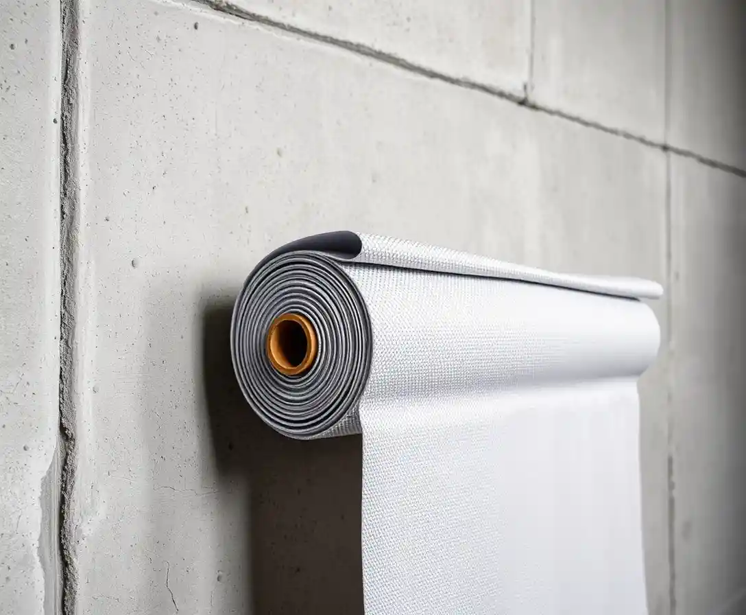 Industrial insulation roll applied on rough concrete wall