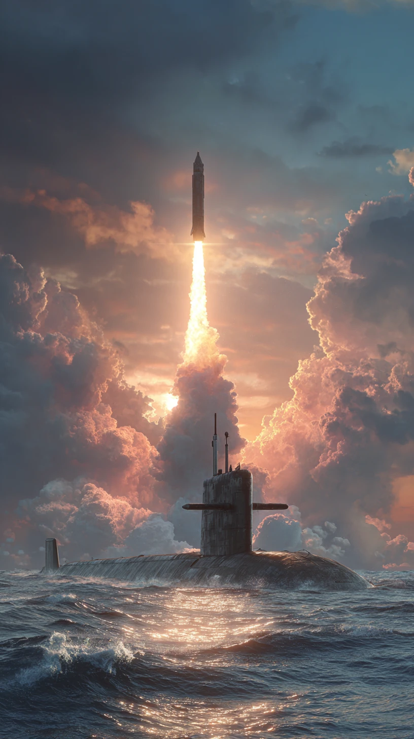Cinematic scene of multiple missiles launched in open battlefield