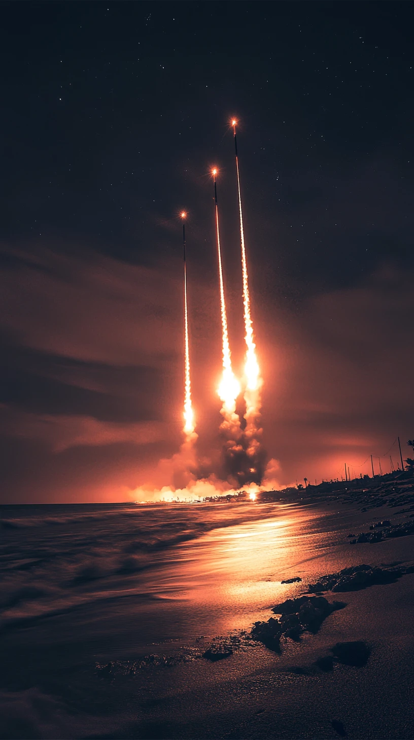 Cinematic scene of multiple missiles launched in battle