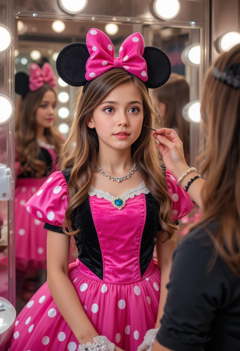 Junger Junge im Minnie-Maus-Kleid in der Boutique-Umkleidekabine