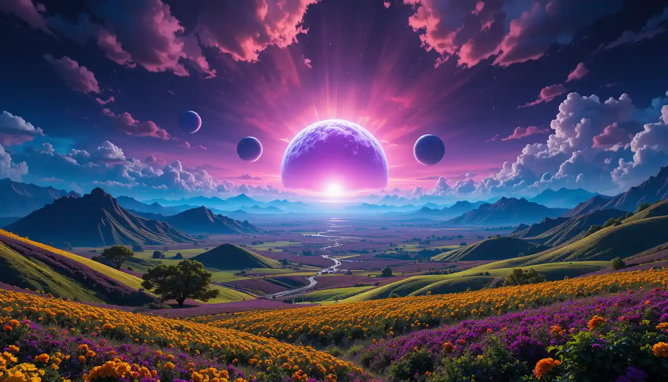 萬花筒天空下的繽紛外星行星景觀