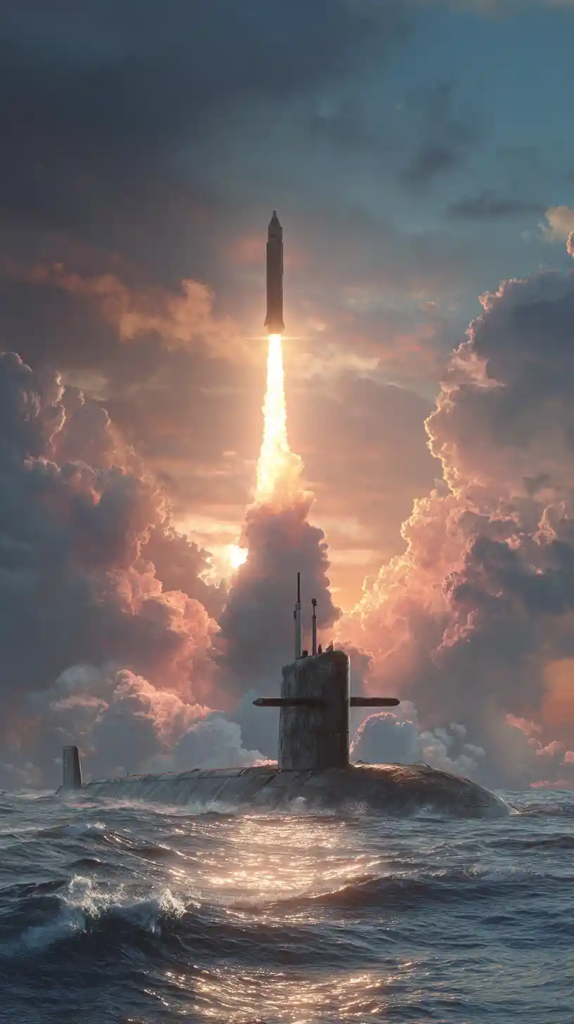 Cinematic scene of multiple missiles launched in open battlefield