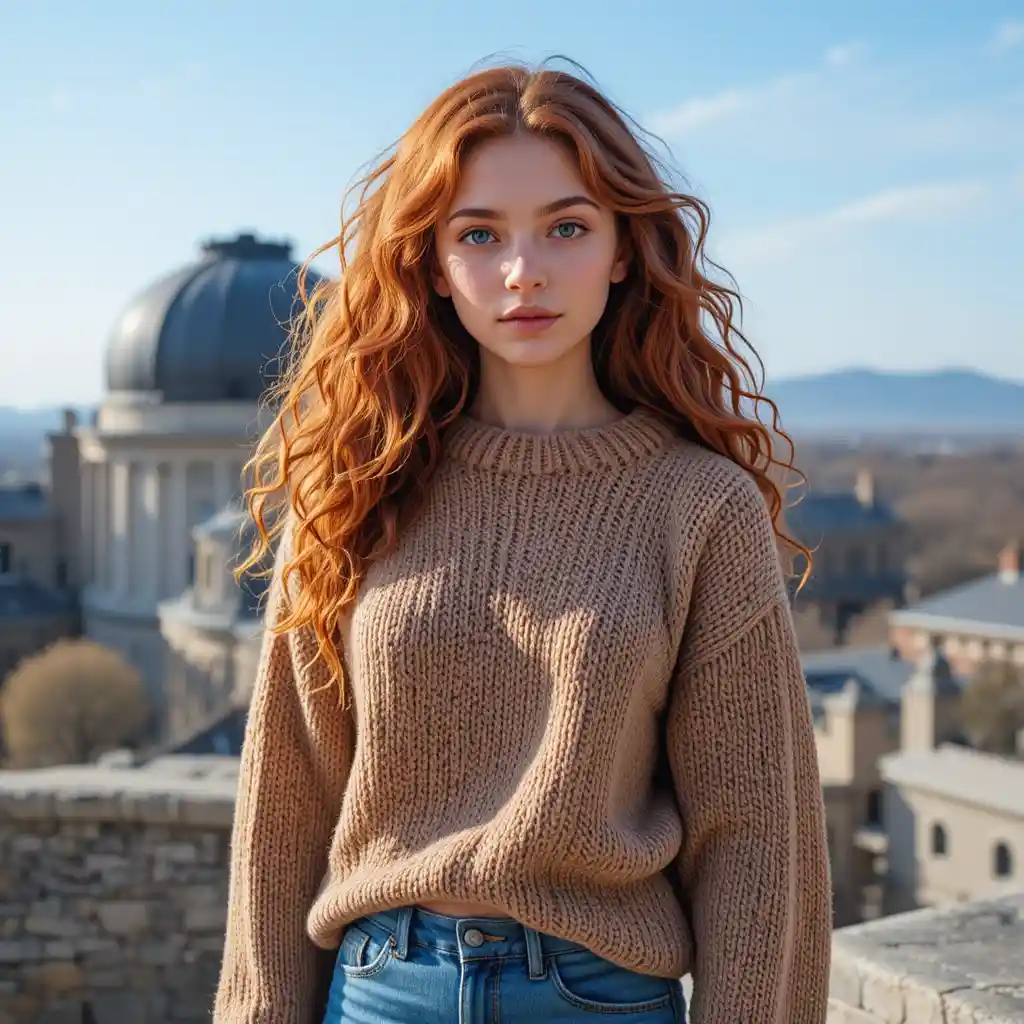 Schönes Mädchen mit Heterochromie in einer Yale-Sternwarte