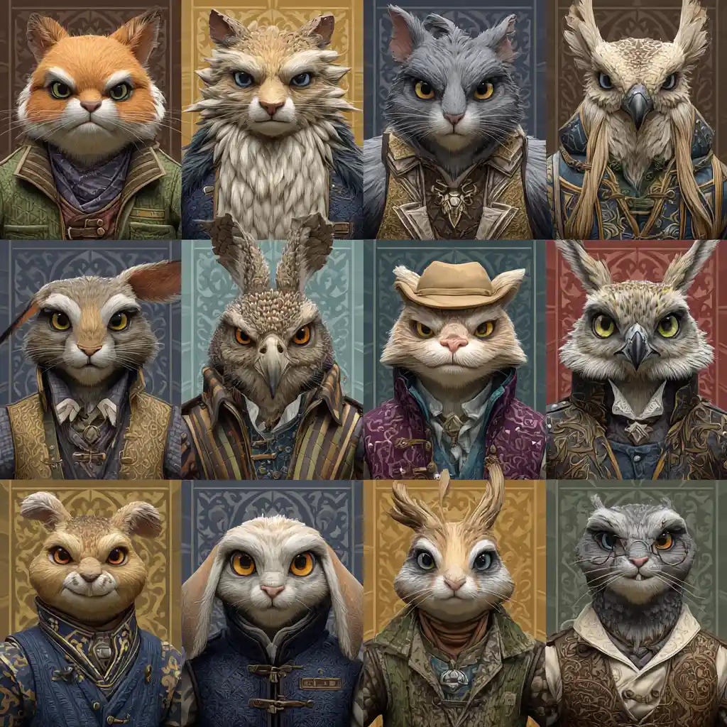Colorful anthropomorphic animal portraits for fantasy rpg tokens