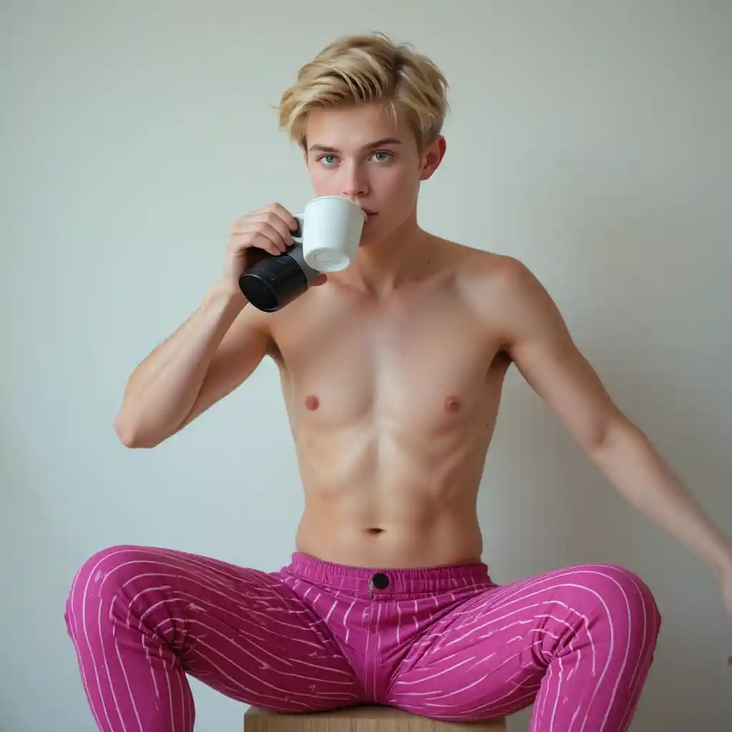 Jeune homme buvant du café directement de la cafetière