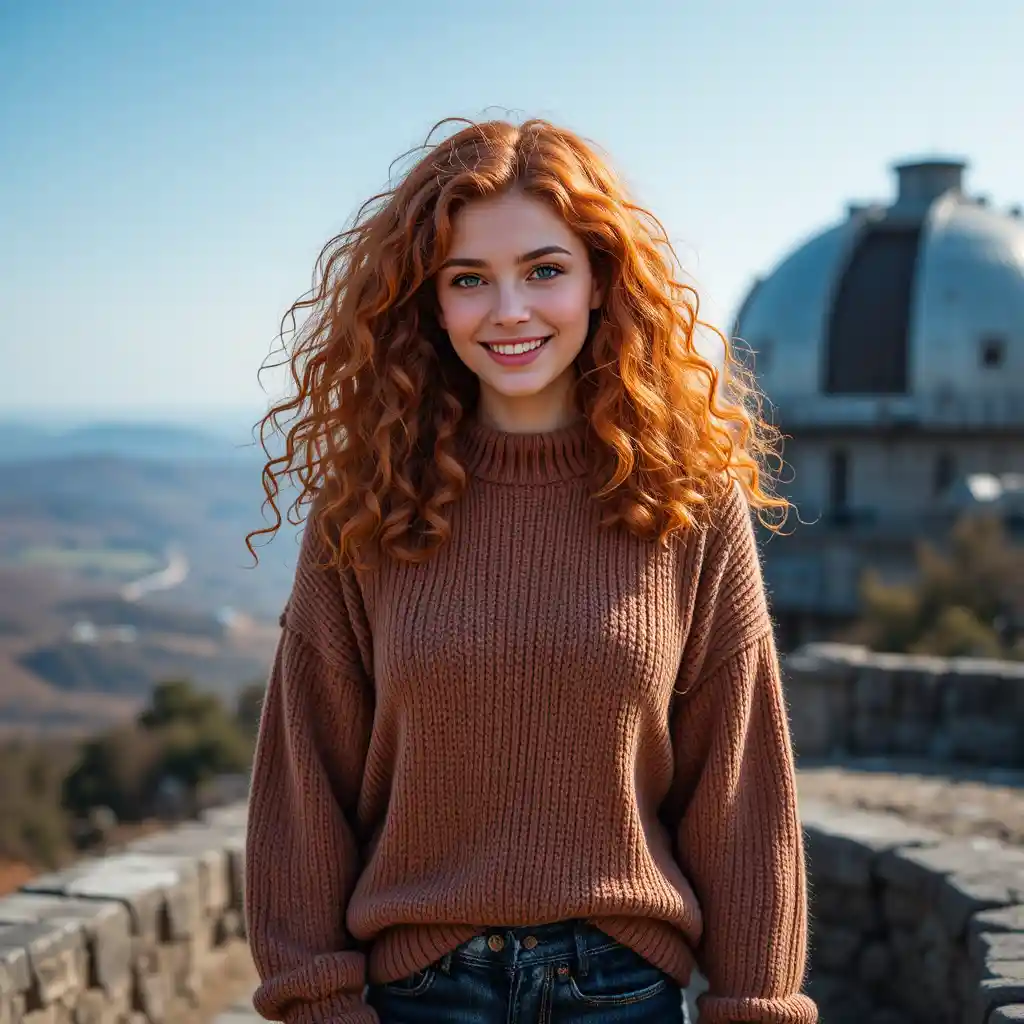 Beautiful girl with heterochromia at a quiet observatory
