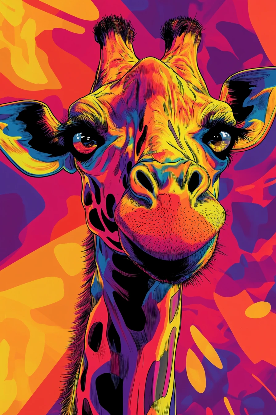 Girafa cômica e brincalhona com olhos enormes em estilo de pôster ousado