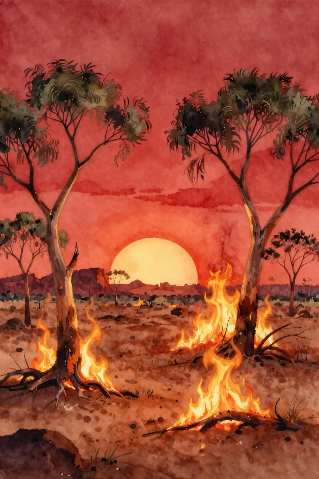 Buschfeuer verschlingt karge Landschaft im australischen Outback