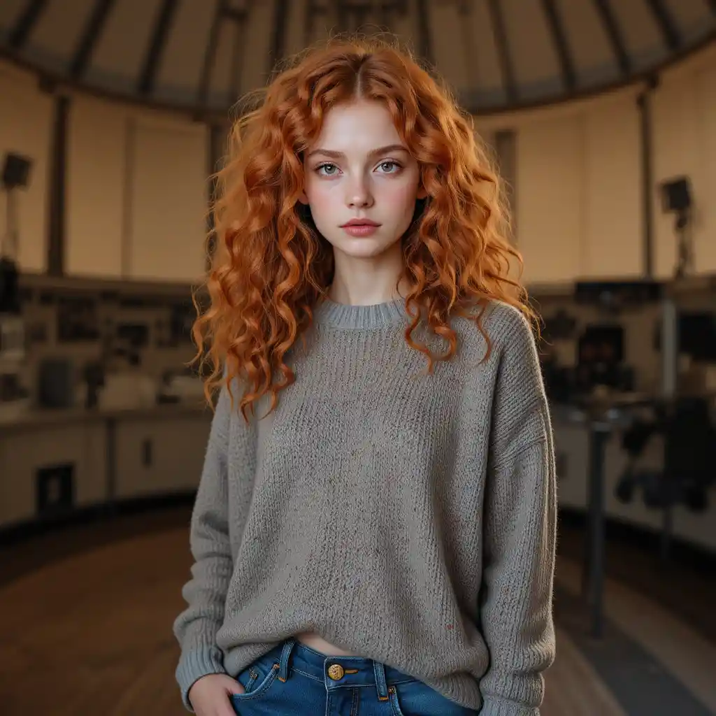 Young woman with heterochromia at an outdoor observatory