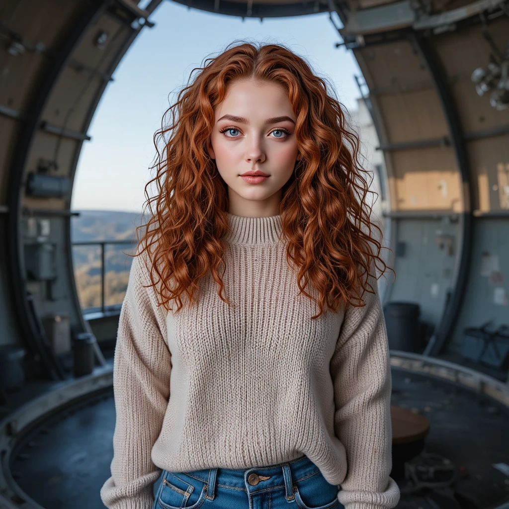Junges Mädchen mit Heterochromie in einer ruhigen Sternwarte