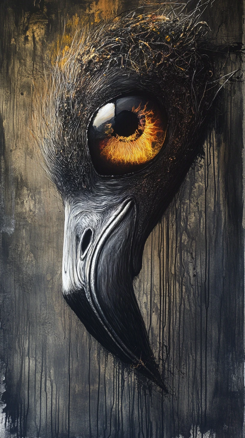 Figura surreal de flamingo com grandes olhos refletivos