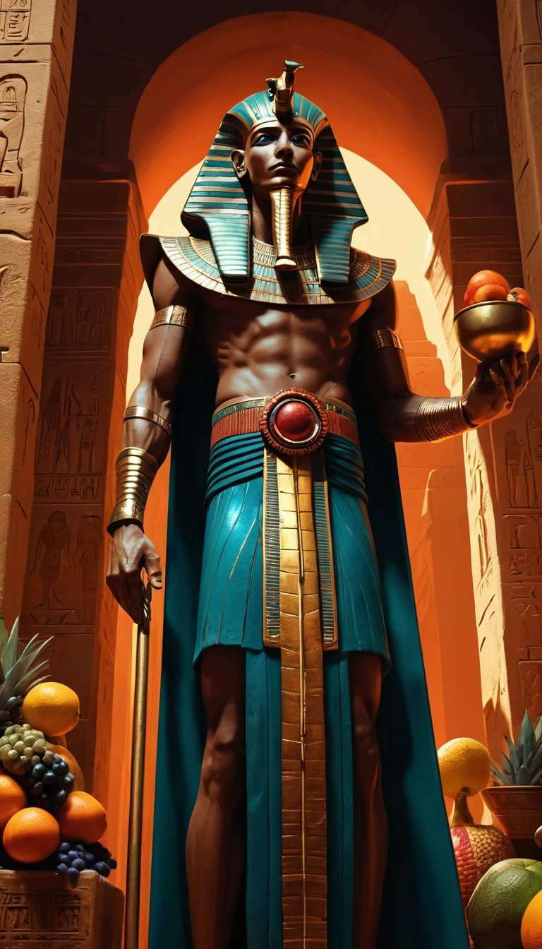 Tall egyptian pharaoh at a festive pyramid celebration
