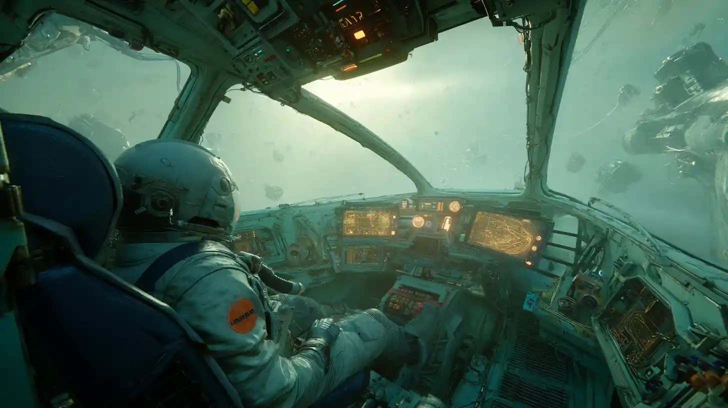 Astronaut trauert allein im Raumschiff-Cockpit