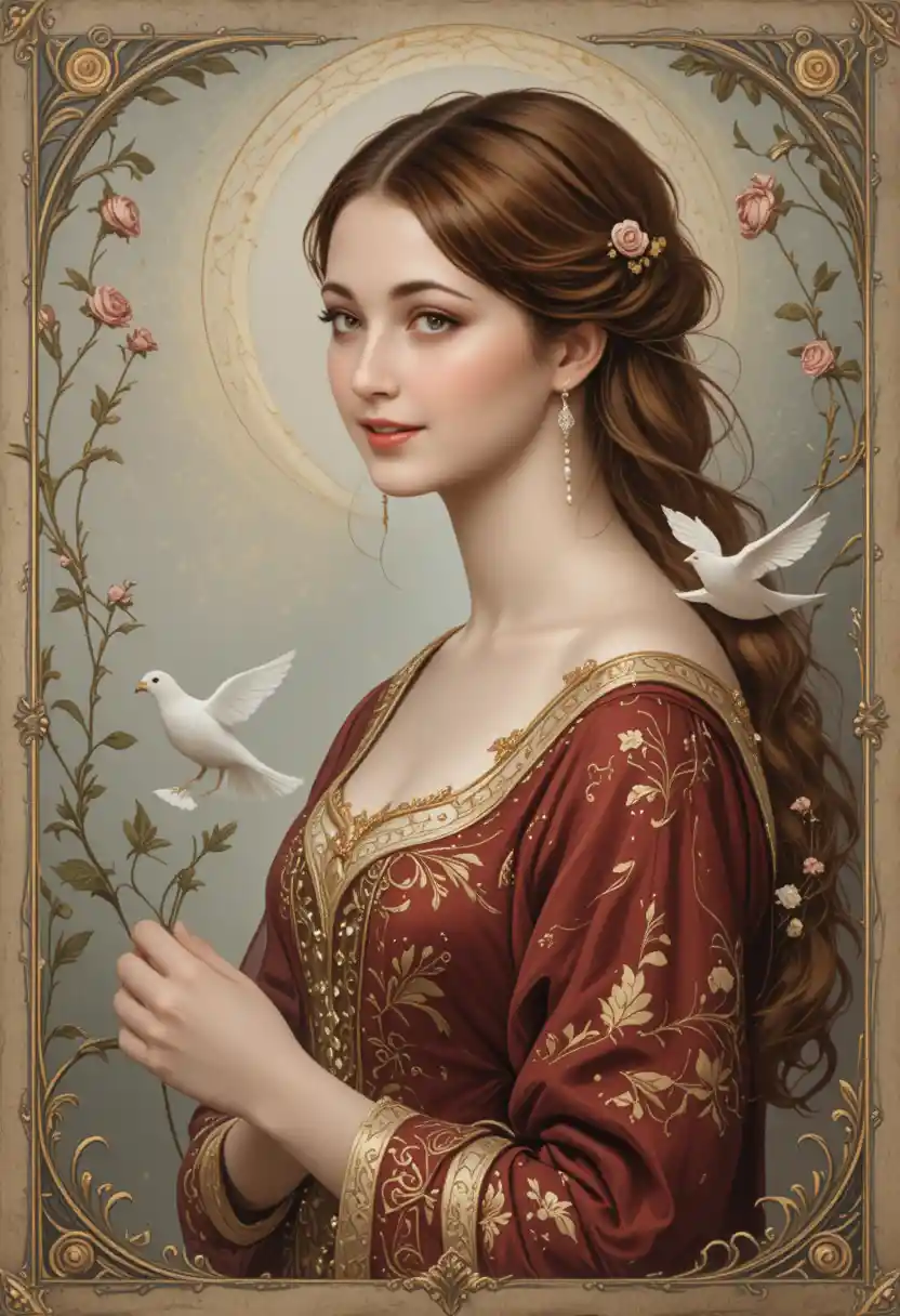Pre Raphaelite portrait of a young woman with roses