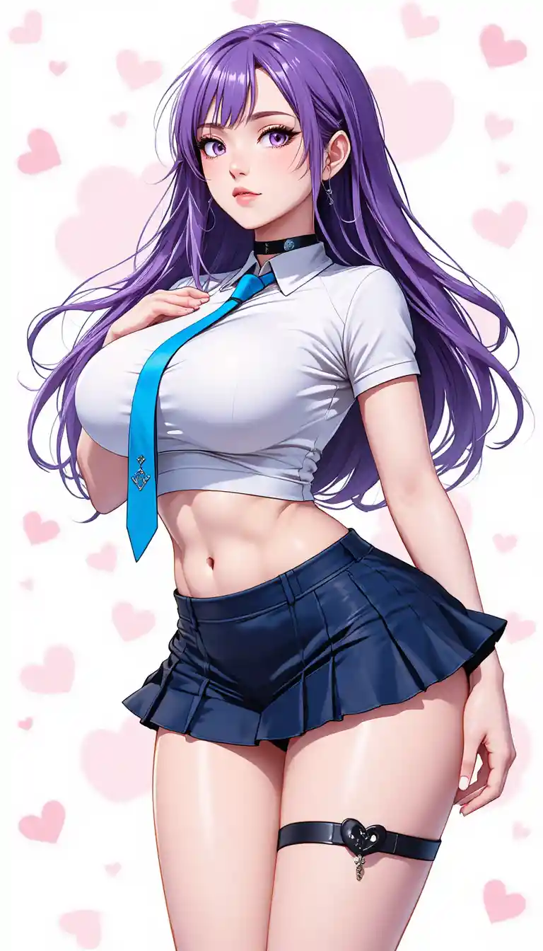 Anime girl in school outfit with curvy hourglass figure