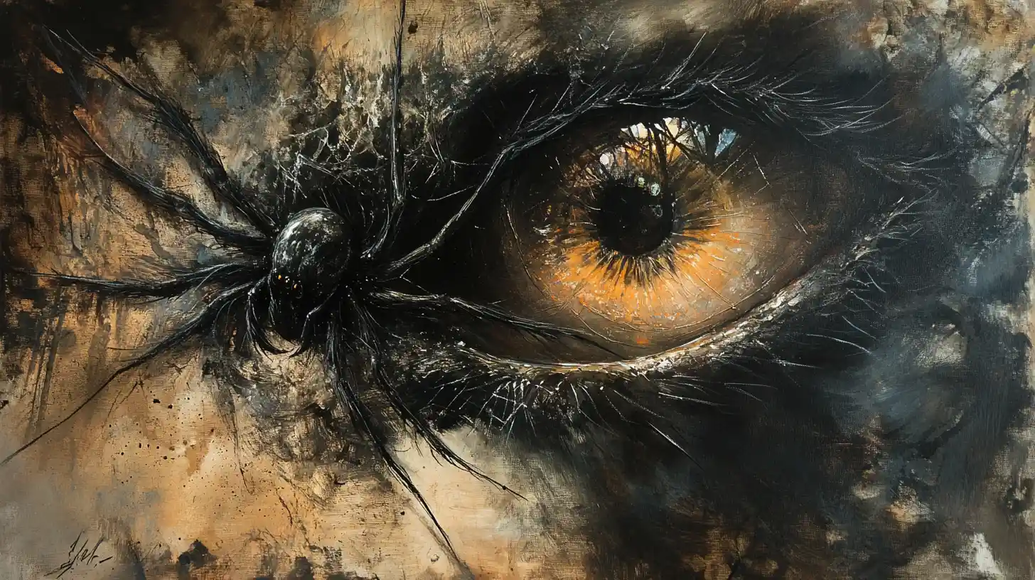 Geheimnisvolle Mixed-Media-Nahaufnahme eines Spinnengesichts
