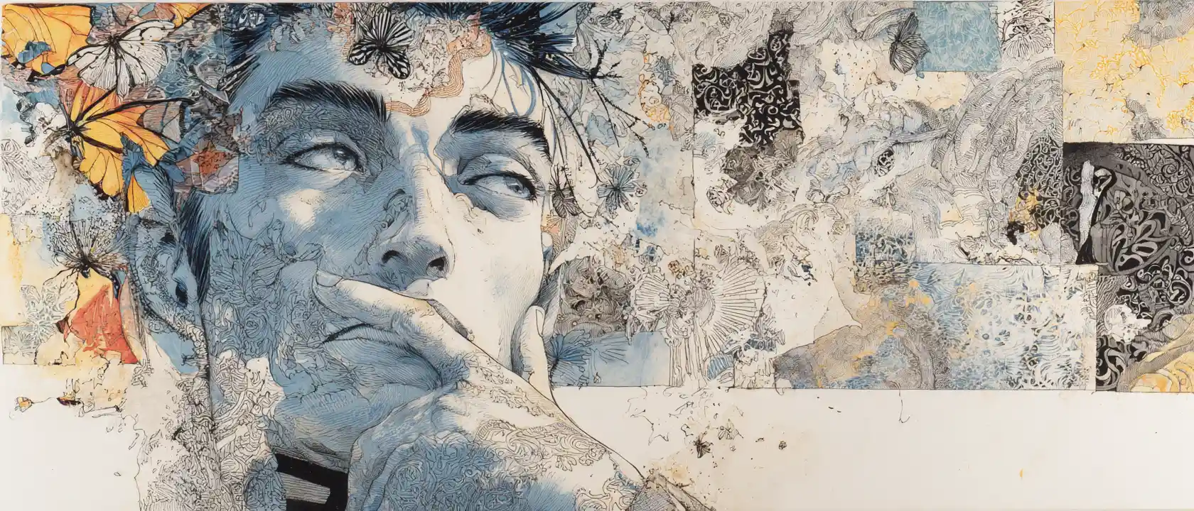 Arte a fumetti in mixed media con decorazioni ispirate al rococò