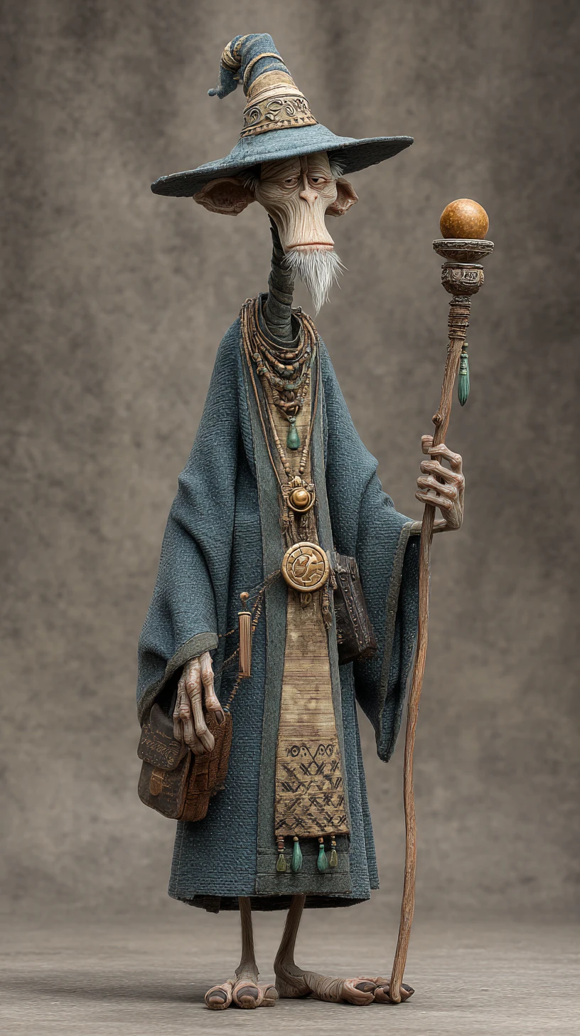 Mago alto e atrapalhado em estilo de fantasia 3D detalhado