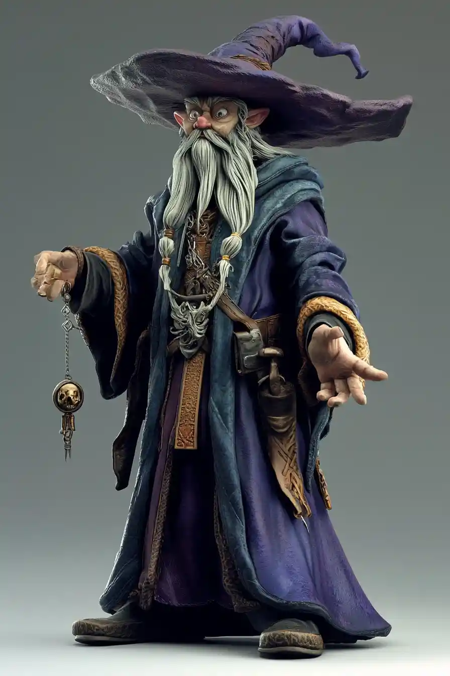 Mago alto y torpe en un detallado estilo de fantasía 3D
